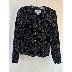 Norton McNaughton Button Down Fancy Blouse Vintage Gold Floral Shoulder Pads